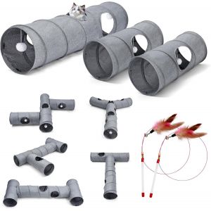 Letnerny-Tunnel D'été Pour Chat, 3 Tunnels Droits 6 Formes À Faire Soi-Même Avec Baguette, Tissu En Lin Frais, Résistant Aux Rayures, Tube Interactif Pour Chats, Chiots Et Lapins - Neuf