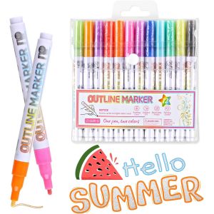 Kalqz-Stylos À Paillettes,12 Couleurs Métallisées,Surligneur Double Ligne,Marqueurs Pour Dessin,Écriture De Cartes,Loisirs Créatifs,Scrapbooking - Neuf
