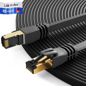 EPKH-Câble patch CAT.8 LAN plat U/FTP LSZH 2 connecteurs RJ45 en cuivre professionnel mince flexible 40 Gbits Ethernet 2000 MHz Câble Internet PC Router Switch Modem TV Console Noir 2 m - Neuf