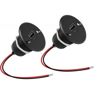 JGD-Aluminium 12VCC Prise de Chargeur USB de Camping-Car, 24W QC 3.0 et PD 3.0 Chargeur USB pour Caravane, Remorque, Camion, Bateau (Noir, 2 pi&egrave;ce) - Neuf