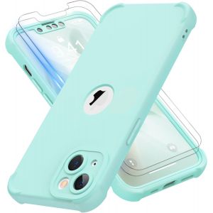 Brs-Coque Pour Iphone 13 Mini + 2 Pièces Verre Trempé Protection Écran, 2 En 1 Antichoc Souple Silicone Tpu Arrière Rigide Pc Avant Housse De Protection Pour Iphone 13 Mini 5,4"" Vert Menthe - Neuf