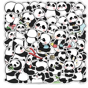 50 Pièces Autocollants Panda Cartoon, Autocollants D'expression Panda Adorables Auto-Adhésifs, Décalcomanies De Panda De Dessin Animé Kawaii, Ensemble D'autocollants De Scrapbooking Panda Mignon - Neuf