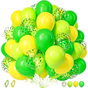 KALANKA-Ballons Vert et Jaune, 50 Pièces Vert Fruit Jaune Confettis Ballon avec Ruban Fille Femmes Enfant Anniversaire Bébé Baptême Proposition Jungle Safari Mariage Douche Nuptiale Noël Valentin Déc - Neuf