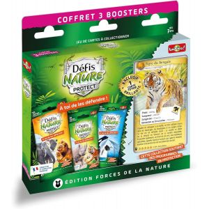 Eryi-- Coffret Booster - 3 Booster Défi Nature Protect + 1 Carte Totem Brillante Tigre Du Bengale - 1 Poster Avec La Liste De Tous Les Animaux - Dès 7 Ans - 710312 - Neuf