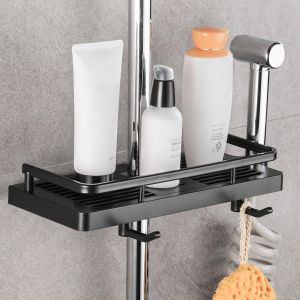 Étagère Douche Porte Savon Douche Salle De Bain Rangement Douche Sans Percage Avec Porte Savon Douche, Crochets Et Porte Serviette Murale Antirouille Auto-Adhésif Support Noir Lot[App8808677] - Neuf