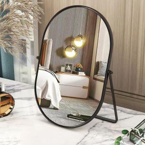 Miroir De Maquillage Ovale Doré Avec Cadre En Métal - Portable, Unilatéral, Orientable - Pour Vanité, Commode, Salon, Chambre À Coucher, Bureau - Neuf