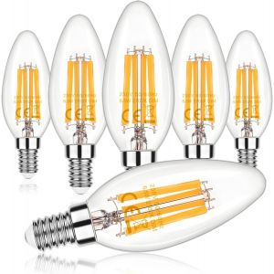 Variable Ampoules Led E14 Blanc Chaud 2700k,C35 6,5 W Rétro Cierge Edison Ampoule À Filament Équivalent 60w Ampoule Rétro À Incandescence,850lm Lampe Vintage Classique ,Verre Transparent,Lot De 6 - Neuf