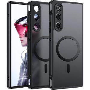 Kal-Magnétique Coque Pour Zte Nubia Redmagic 10 Air/Red Magic 10 Air Case Avec Magsafe, Anti-Chute Silicone Souple + Acrylique Givré Coque, Etui Translucide Mat Arrière Housse- Noir - Neuf