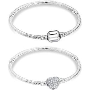 Eryi-2 Pièces Bracelet Coeur Serpent, 17/18/19cm Serpent C?ur Bracelet, Bracelet Pour Femme En Argent, Maille Serpent C?ur Bracelet, Snake Bracelet À C?ur, Cadeau Pour Femme - Neuf