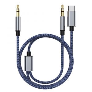 Câble Adaptateur Audio Auxiliaire Usb-C Et Jack 3,5 Mm Vers Jack 3,5 Mm En Nylon Tressé - Neuf