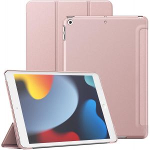 Coque pour iPad 10,2 Pouces (9&egrave;me/8&egrave;me/7&egrave;me G&eacute;n&eacute;ration, 2021/2020/2019), Housse &eacute;tui Arri&egrave;re Rigide de Protection Support de Tablette Soft-Touch, Veille/R&eacute;veil Automatique (Or Rose) - Neuf