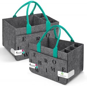 SJZG-Sac En Feutre Shopper Avec Compartiments, Pliable Et Robuste Sac De Course, 30L Panier Courses/Sac &Agrave; Bouteilles/Sac &Agrave; V&ecirc;tements/Sac &Agrave; Jouets (2 Pi&egrave;ces Gris Moyen/Turquoise) - Neuf