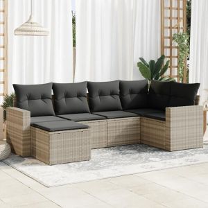 Salon De Jardin 6 Pcs Avec Coussins Gris Clair Résine Tressée - Neuf