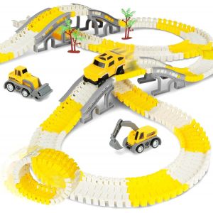 ERYI-Circuit Voiture Enfant, 205 Pièces Pistes De Course De Construction Pour Enfants, Jeu De Piste Flexible Et Voiture De Construction, Circuit Train Electrique Jouet Pour 3 4 5 6 Ans Garçons Filles - Neuf
