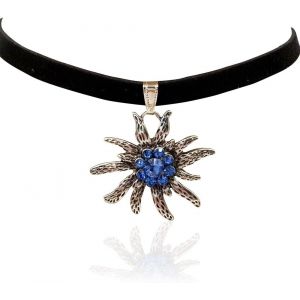 Kal-Collier Pour Femme Avec Pendentif Edelweiss En Cristal - Collier Ras Du Cou Avec Pendentif Pour Dirndl Et Pantalon En Cuir - Neuf