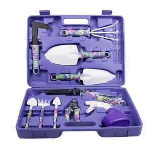 Outil de jardinage Jeu, 10 Pièces de Jardinage et Plantation Kit avec étui de transport, Poignée Ergonomique Jardin Jeu de Travail avec Violet imprimé Floral, Cadeau pour les Amateurs de Jardin - Neuf