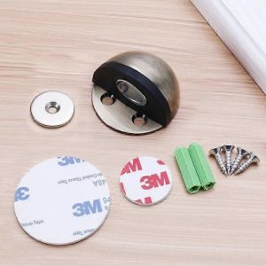 Butée de porte magnétique en acier inoxydable Porte sans poinçon Toucher Aspiration magnétique en caoutchouc Demi-cercle Butée de porte anti-collision - Neuf