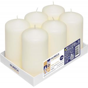 Horeca Candles - Bougies Piliers - Ivoire - Ø 6 x 12 cm - Lot de 6 Bougies Décoratives pour la Maison - Longue Durée 40 Heures - Cire Non Parfumées - Pour la Maison, Mariage, Fêtes et la Restauration - Neuf
