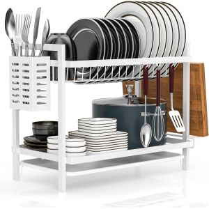 Mevronisshop-Egoutoire Vaisselle Cuisine Blanc &Agrave; 2 Niveaux Avec &Eacute;gouttoir Support Pour Couverts Planche &Agrave; D&eacute;couper Sur &Eacute;vier &Eacute;gouttoir &Agrave; Vaisselle Pour Assiette D'&eacute;gouttoir &Agrave; Vaisselle Compact &Agrave; Pour - Neuf