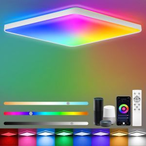 Subzonal-Plafonnier Led Dimmable, 24w Rgb Plafonnier Led, Smart App Plafonnier Avec 16 Millions De Panneaux De Changement De Couleur, Chambre Salon 2400lm Alexa Lampe Avec Télécommande - Neuf