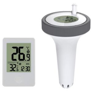Thermom&egrave;tre de Piscine,Thermom&egrave;tre Int&eacute;rieur et Ext&eacute;rieur Thermom&egrave;tre Piscine Flottant Sans Fil Radio Avec R&eacute;cepteur Num&eacute;rique pour Aquarium,SPA,&eacute;tang &agrave; Poissons - Neuf