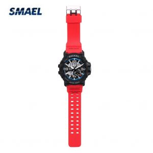 Smael Digital Led R&eacute;tro&eacute;clairage Lumineux Rond Analogique & Num&eacute;rique Montre Bracelet Rouge - Neuf