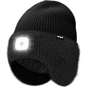 Ulteronixshop-Led Lumineux Bonnet Chapeau Avec Cache Oreilles,Usb Rechargeable 4 Led Course Chapeau Lampe Frontale Hiver Chaud Polaire Doubl&eacute; Tricot Beanie Cadeaux Pour Homme Et Femme - Neuf