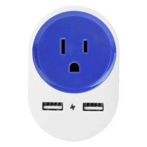 Adaptateur de voyage UE vers Etats-Unis, Japon, avec double interface USB pour telephone portable et tablette 110-240 V/10 A, bleu - Neuf