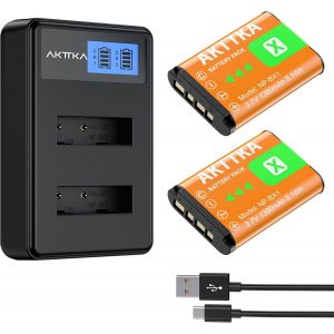 Batterie Rechargeable pour Appareil Photo NP-BX1 1380mAh (Lot de 2) et Chargeur Double avec Entr&eacute;e Type-C et &Eacute;cran LCD-Compatible avec Sony ZV-1,DSC-HX80,HX90V,HX95,RX1,RX100,FDR-X3000 - Neuf