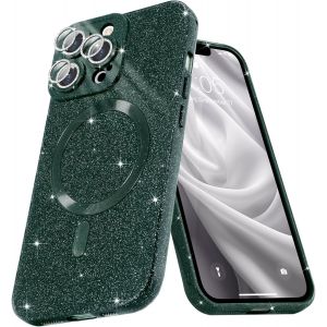 Sjzg-Coque Magn&eacute;tique Pour Iphone 13 Pro Max Etui &Agrave; Paillettes Brillant Compatible Avec Magsafe Charge Sans Fil Housse De Protection Antichoc Pour Appareil Photo Glitter Silicone Tpu Souple,Vert - Neuf