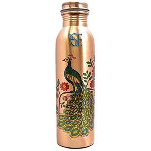 Subzonal-Bouteille D'eau En Cuivre Pur Imprim&eacute; Paon Avec Extra Large Anti-Fuite &iquest; Un R&eacute;cipient Ayurv&eacute;dique Pur Pour Fitness, Sport, Yoga Et Voyage, Boire Plus D'eau &iquest; Lot De 1 - Neuf