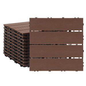 Lot de 22 WPC Dalles de terrasse 4 lattes 2 m&sup2;, 30 x 30 cm, Dalles clipsables Composite bois Marron - Neuf