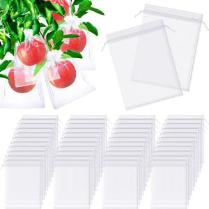 Kalanka-Lot De 50 Sacs De Protection Pour Fruits, Filets À Fruits, 15,2 X 20,3 Cm, Filet À Fruits Avec Cordon De Serrage Pénétrant Léger, Filet Pour Arbres Fruitiers, Fruits, Fleurs, Légumes (Blanc) - Neuf