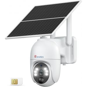 2K 4G Lte Wireless Outdoor Solar Surveillance Camera, Ptz Ip Camera Sim Card With 10400Mah Battery, Night Vision Colour, Pir Detection, Two-Way Audio, Cloud, Ip66 (White) - Neuf
