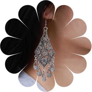 Kal-Boucles D'oreilles Filigrane Vintage Boucles D'oreilles Chandelier Frange Argent Boucles D'oreilles Filigrane Creuse Chaîne Boucles D'oreilles Gitanes Bijoux Pour Femmes Et Adolescentes - Neuf