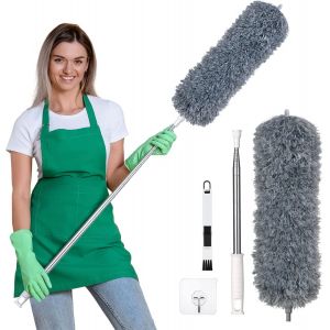 Microfibre Telescopic Duster with Washable Stainless Steel Handle,Perfect for Removing Dust at Home or in Your Car (Dark Grey) - Neuf