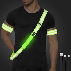 Acdsgd-Led S&eacute;curit&eacute; Rechargeable Usb, Ceinture De Course R&eacute;fl&eacute;chissante Led, Gilet De S&eacute;curit&eacute; + Bracelets De S&eacute;curit&eacute; R&eacute;fl&eacute;chissant, Pour Jogging, Course, V&eacute;lo - Neuf