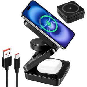 KALANKA-Chargeur Induction 3 en 1 pour iPhone 17-11 Pro Max,Chargeur sans Fil pour Apple Watch, Charging Station sans Fil pour AirPods 2/3/Pro,Chargeur Rapide Pliable(Noir) - Neuf