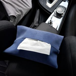 Boîte à mouchoirs pour pare-soleil de voiture (bleue), pince à mouchoirs en cuir pour accessoires de pare-soleil de voiture, boîte de rangement en cuir - Neuf