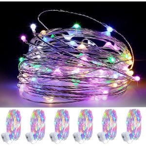KAL-Guirlandes Lumineuses À Led,Lot De 6 Guirlande Lumineuse À Piles, 2M 20 Leds, Mini Guirlande Led Étanche Pour Chambre À Coucher, Fête, Halloween Décoration,Mariage(Couleur) - Neuf