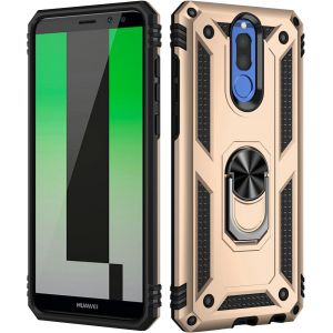 Kal-Coque Pour Huawei Mate 10 Lite, + Verre Trempé Double Couche Hybride Ultra Armure Housse Étui De Protection Antichoc Armor Bumper Cover Pour Huawei Mate 10 Lite Avec Stand, Or - Neuf