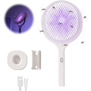 MAA-Raquette Electrique Insectes, Raquette Anti Moustique Electrique, Tapetteà Mouche électrique, Raquette Moustique Electrique avec Perche d'extension, Convenant pour Maison, Balcon, Blanc - Neuf