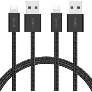 Pack De 2 C&acirc;bles Usb-A Vers Lightning Avec Gaine Tress&eacute;e (1,5 M, Doux Au Toucher, Souple, Recharge Rapide, C&acirc;ble De Recharge Pour Iphone 14 Et Version Ant&eacute;rieure, Ipad 9E G&eacute;n., Airpods, Noir) - Neuf