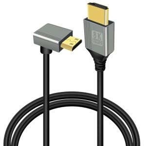 TIANYI-Câble mini hdmi vers hdmi 8k, câble mini hdmi à 90 degrés 2,1 haute vitesse 48gbps, prise en charge 8K@60Hz 3D, for DSLR Camera Camcorder, Projector, HDTV, Laptop(Mini HDMI down angle 1M) - Neuf