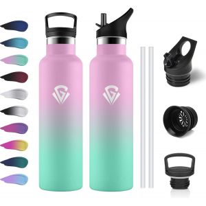 Gourde Isotherme 500ml, Bouteille Isotherme Double Paroi, Gourde Inox Aver Paille, Sans Bpa, &Eacute;tanche & , Bouteille Isotherme Pour Enfant, Sport De Plein Air, L'&eacute;cole, Bureau, Ext&eacute;rieur - Neuf