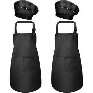 Loranka-4 Pi&egrave;ces Noir Tablier Enfant Et Chapeau De Chef Set, Bambin Tabliers Avec Poches Pour Gar&ccedil;ons Filles, Tablier De Cuisine Jardin, Tabliers De Chef Cuisson Pour Peinture L'artisanat (M Pour 3-6 - Neuf