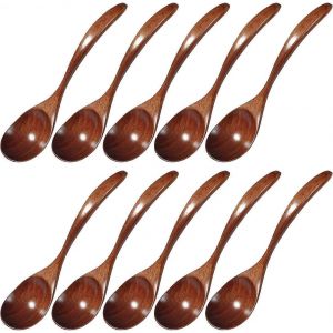 10 Cuill&egrave;res En Bois Japonais Naturel,Avec Manche Long - Pour &Eacute;pices,Sucre,Caf&eacute; - Neuf