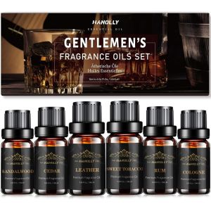 Jgd-Huile Essentielle Hommes 6x10ml, Huiles Essentielles Naturelle Pour Diffuseur Bougie, Massage, Yoga, Spa- C&egrave;dre, Tabac Doux, Bois De Santal,Cologne, Cuir, Rhum - Neuf