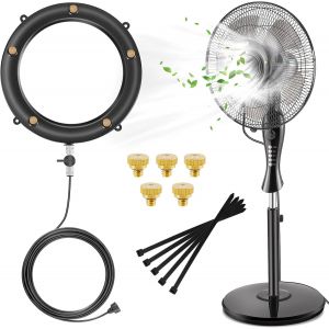 Kit de Brumisateur pour Ventilateur de Patio Exterieur avec Ligne d'Eau 19.69FT 5 Buses Laiton et Vanne de Controle - Neuf