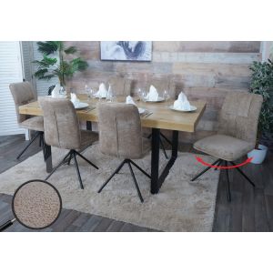 Lot de 6 chaises de salle &agrave; manger HWC-N99, chaise de cuisine, pivotante avec retour automatique, tissu/textile chenille (340 g/m&sup2;) &Ouml;ko-Texmarron clair - Neuf